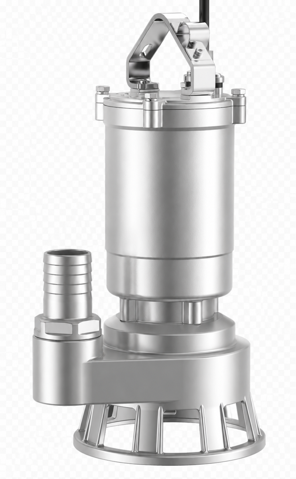 Stainless steel wastewater transfer pump side view