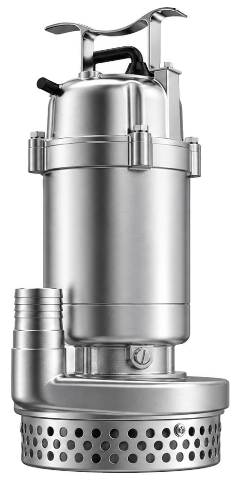 Submersible dewatering pump stainless steel detail view