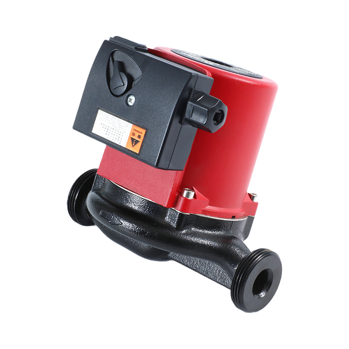 Compact inline hot water circulator pump side view